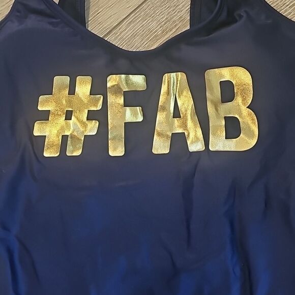 2 Nwt Swimsuits Green BAE SQUAD & #Fab Navy Blue Swimsuit - Picture 5 of 6